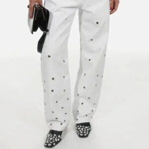Chakshyn 'Grommet' Straight Leg Eyelet Cutout Cotton Jeans Pants